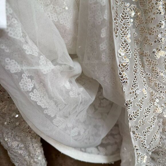 Express Ivory Gold Sparkly Sequin Puff Long Sleeve Blouse Large NWT - Picture 7 of 7